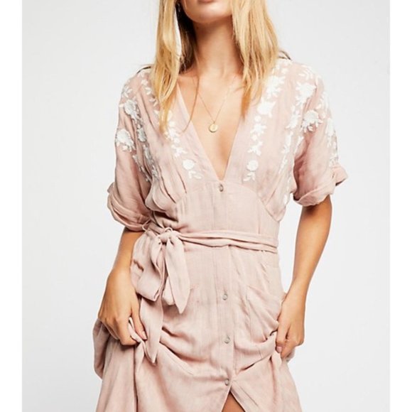 Free People Pink Midi Dress with White Embroidery - Picture 5 of 12